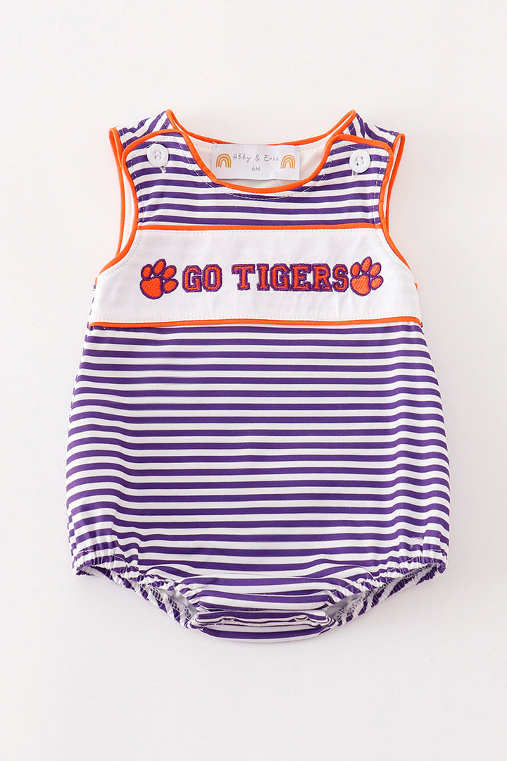 Purple Stripe Go Tigers Embroidery Boy Bubble