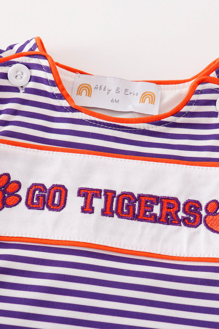 Purple Stripe Go Tigers Embroidery Boy Bubble