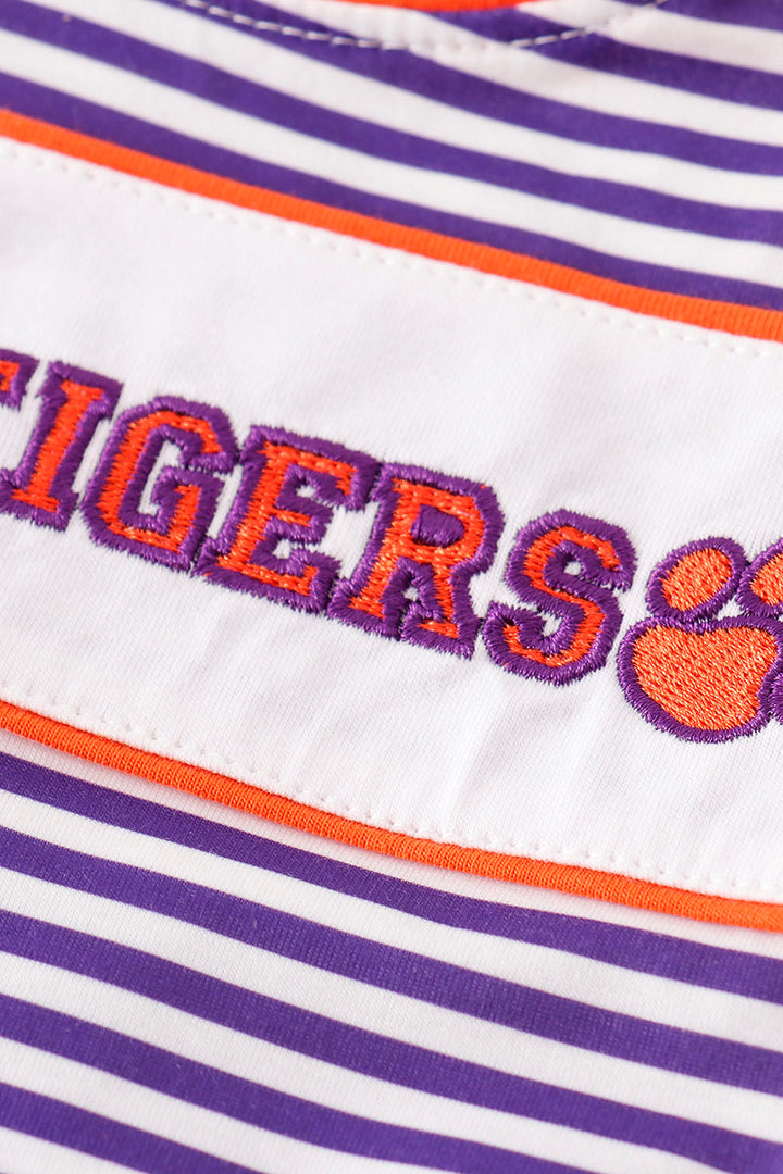 Purple Stripe Go Tigers Embroidery Boy Bubble