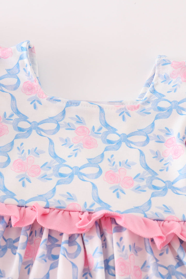 Pink Bow Print Ruffle Bubble