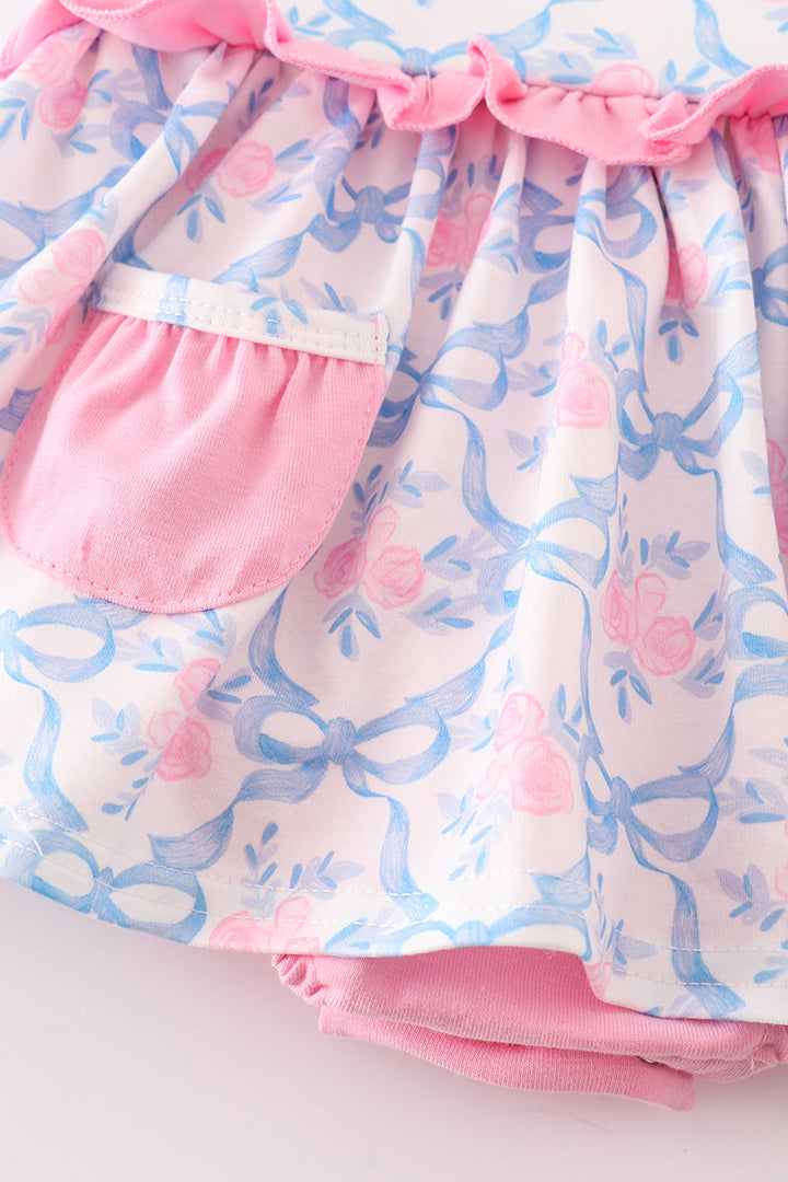 Pink Bow Print Ruffle Bubble