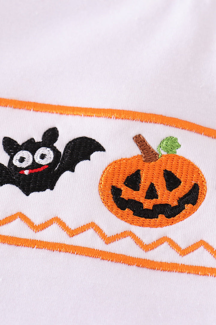 Orange Halloween Embroidery Plaid Boy Set