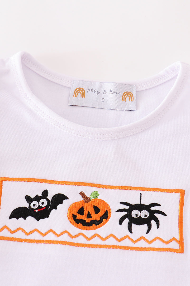 Orange Halloween Embroidery Plaid Girl Set