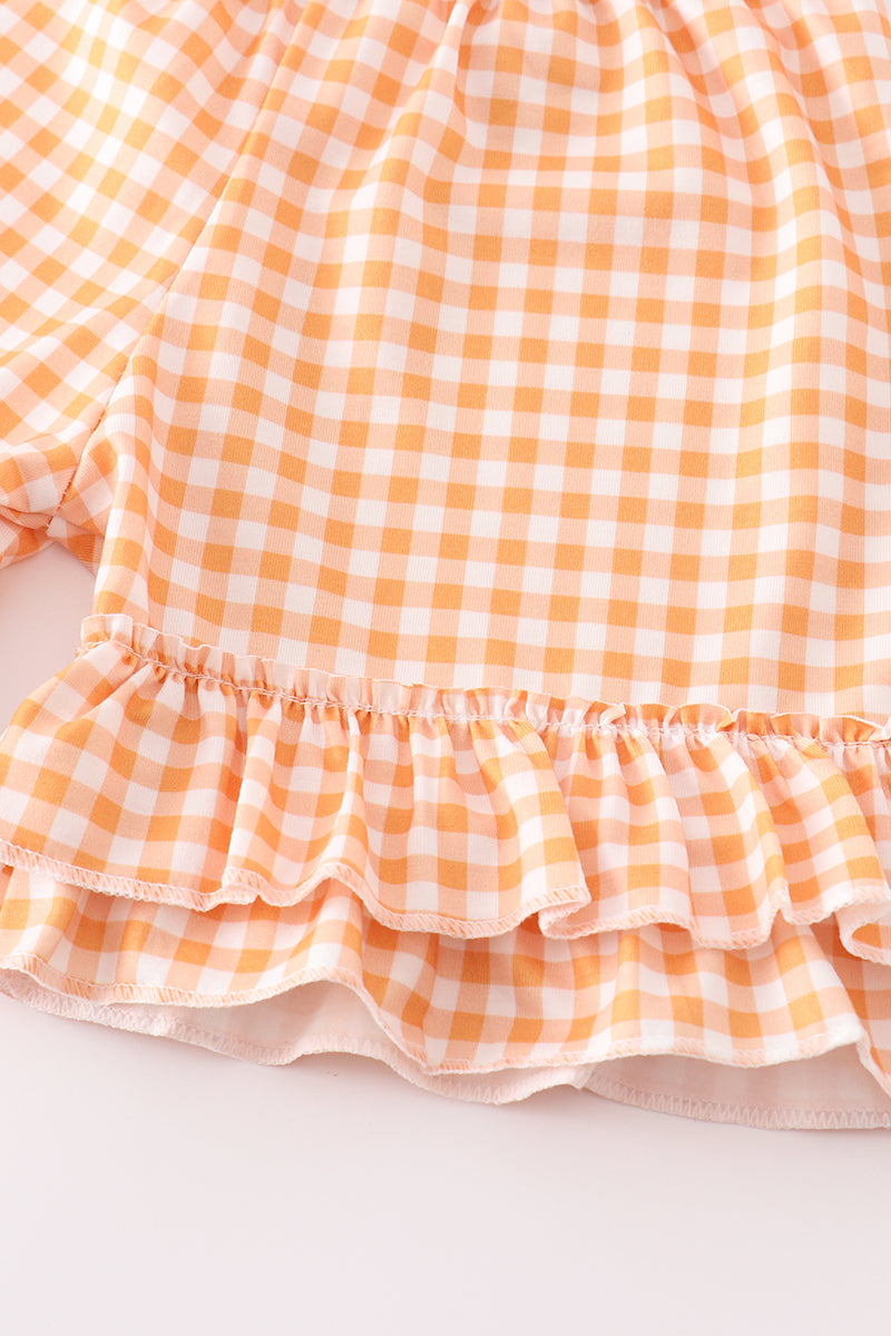 Orange Halloween Embroidery Plaid Girl Set