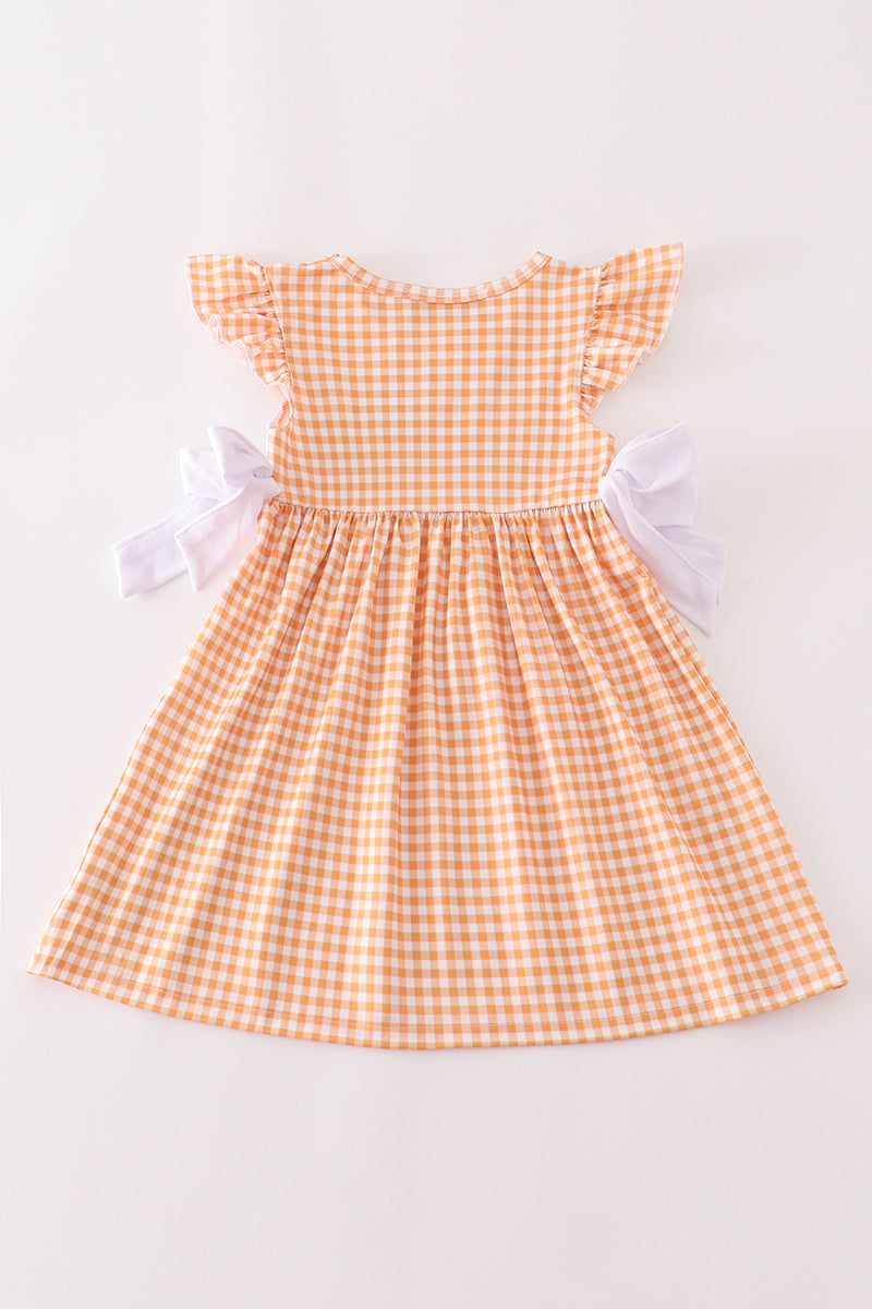 Orange Halloween Embroidery Plaid Dress