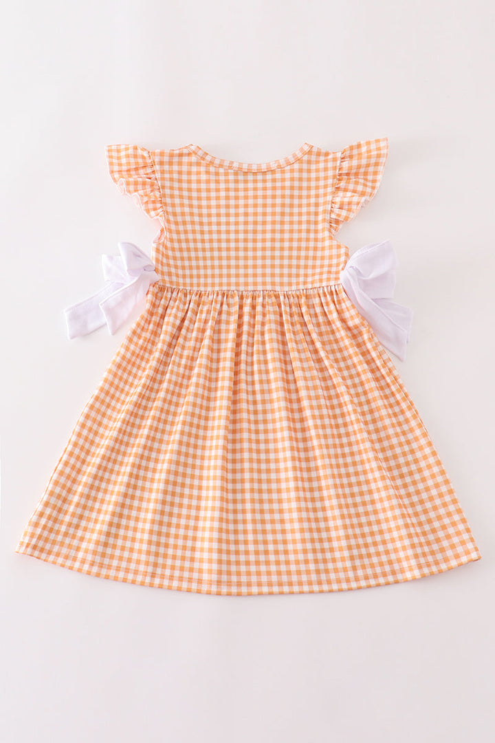 Orange Halloween Embroidery Plaid Dress