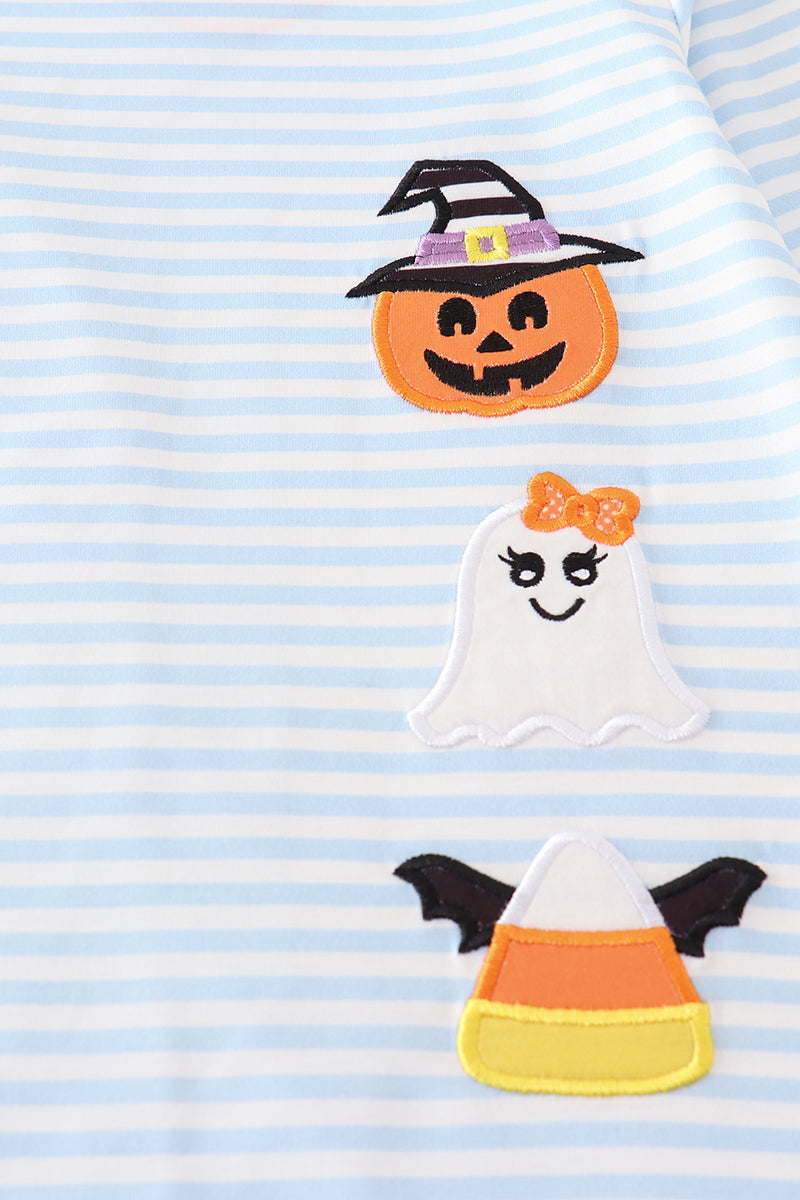 Halloween Pumpkin Ghost Stripe Applique Dress