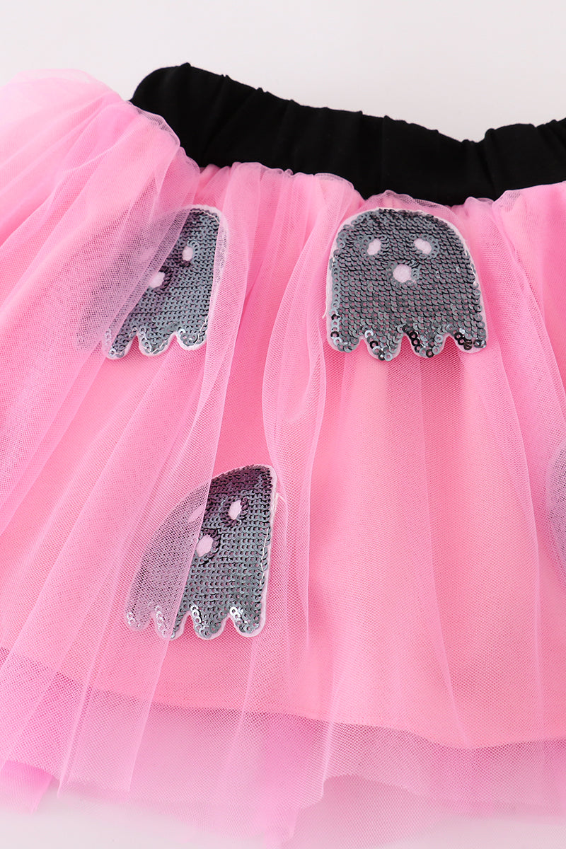 Black Halloween Boo Sequin Tutu Skorts Set