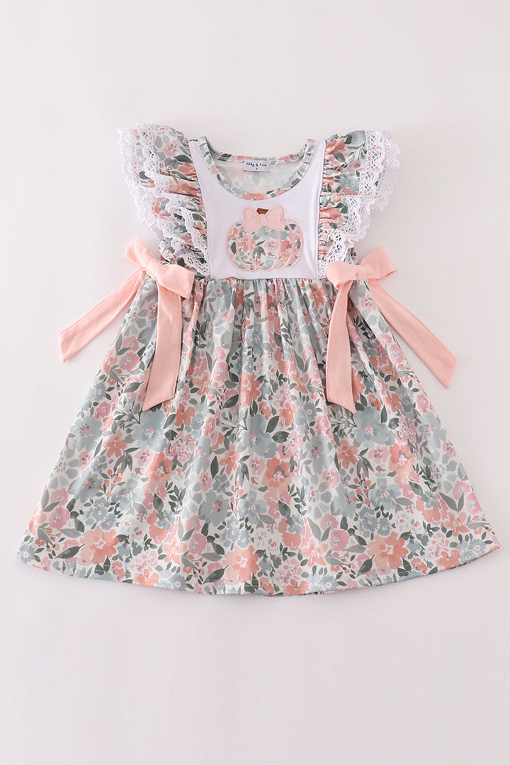 Floral Bow Pumpkin Applique Dress