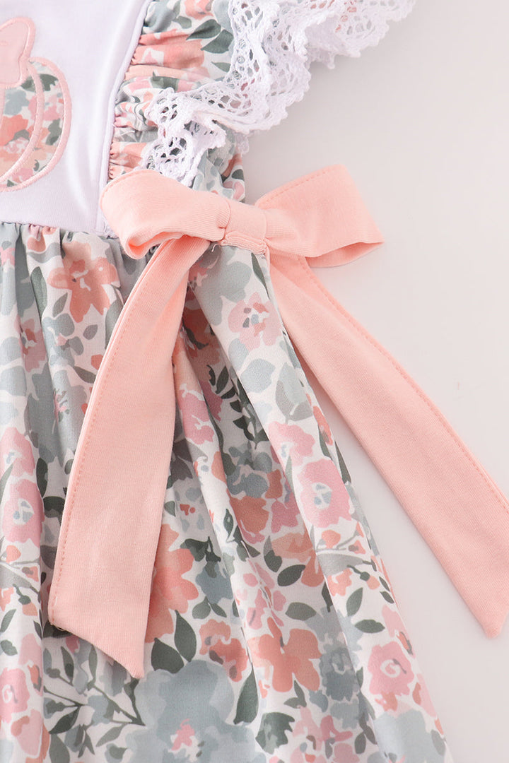 Floral Bow Pumpkin Applique Dress