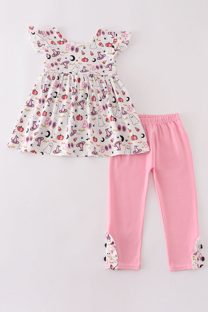 Pink Halloween Ruffle Girl Set