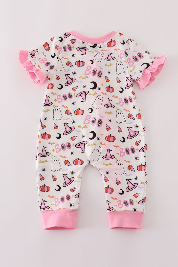 Pink Halloween Zip Girl Romper