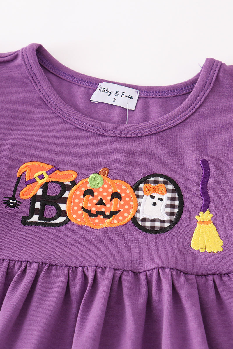 Purple Halloween Pumpkin Boo Applique Girl Set