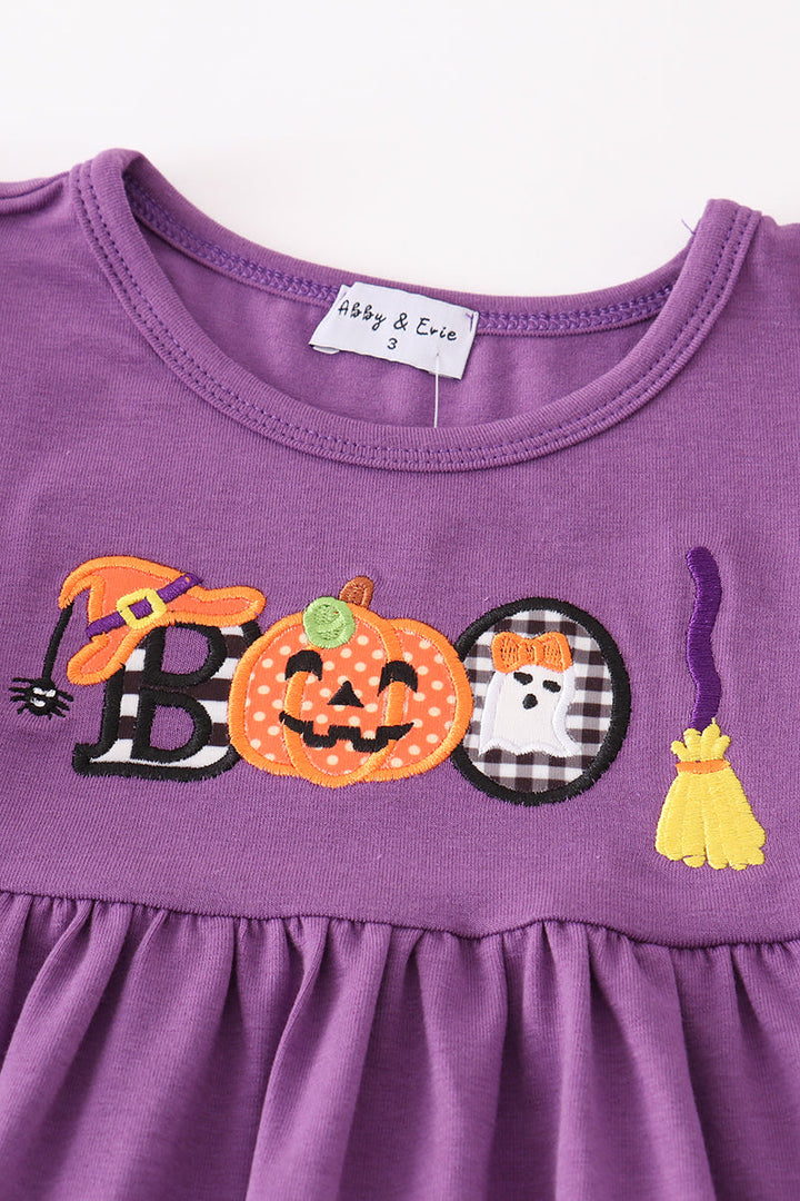 Purple Halloween Pumpkin Boo Applique Girl Set