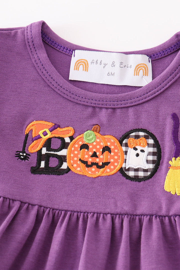 Purple Halloween Pumpkin Boo Applique Baby Set