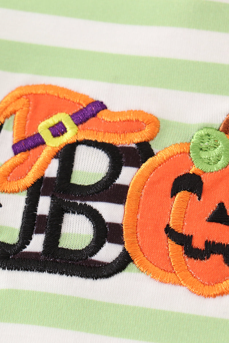 Orange Halloween Pumpkin Boo Applique Baby Set