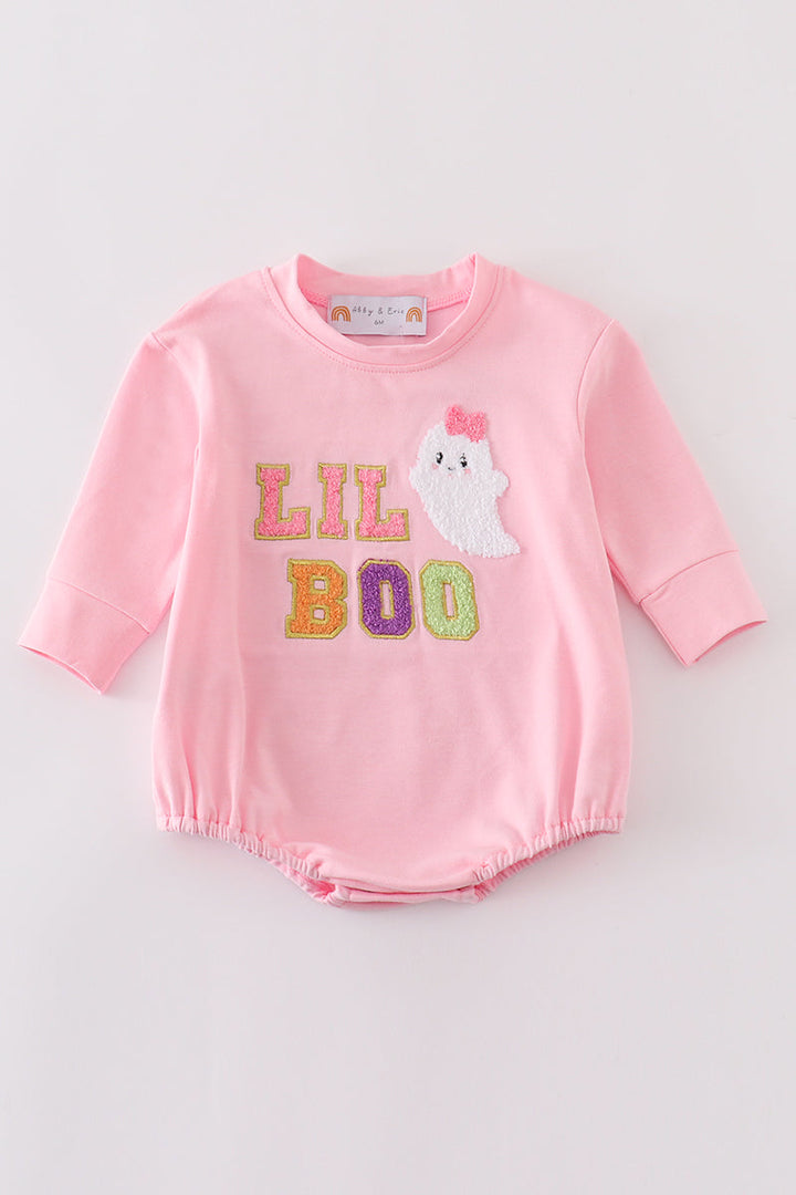 Pink Halloween Lil Boo Chenille Patch Girl Bubble