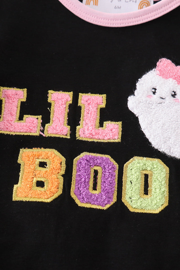 Black Halloween Lil Boo Chenille Patch Girl Bubble