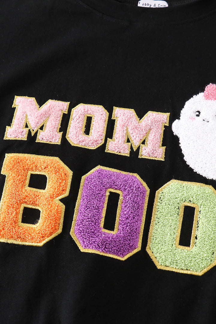 Black Halloween Mom & Girl Boo Chenille Patch Top