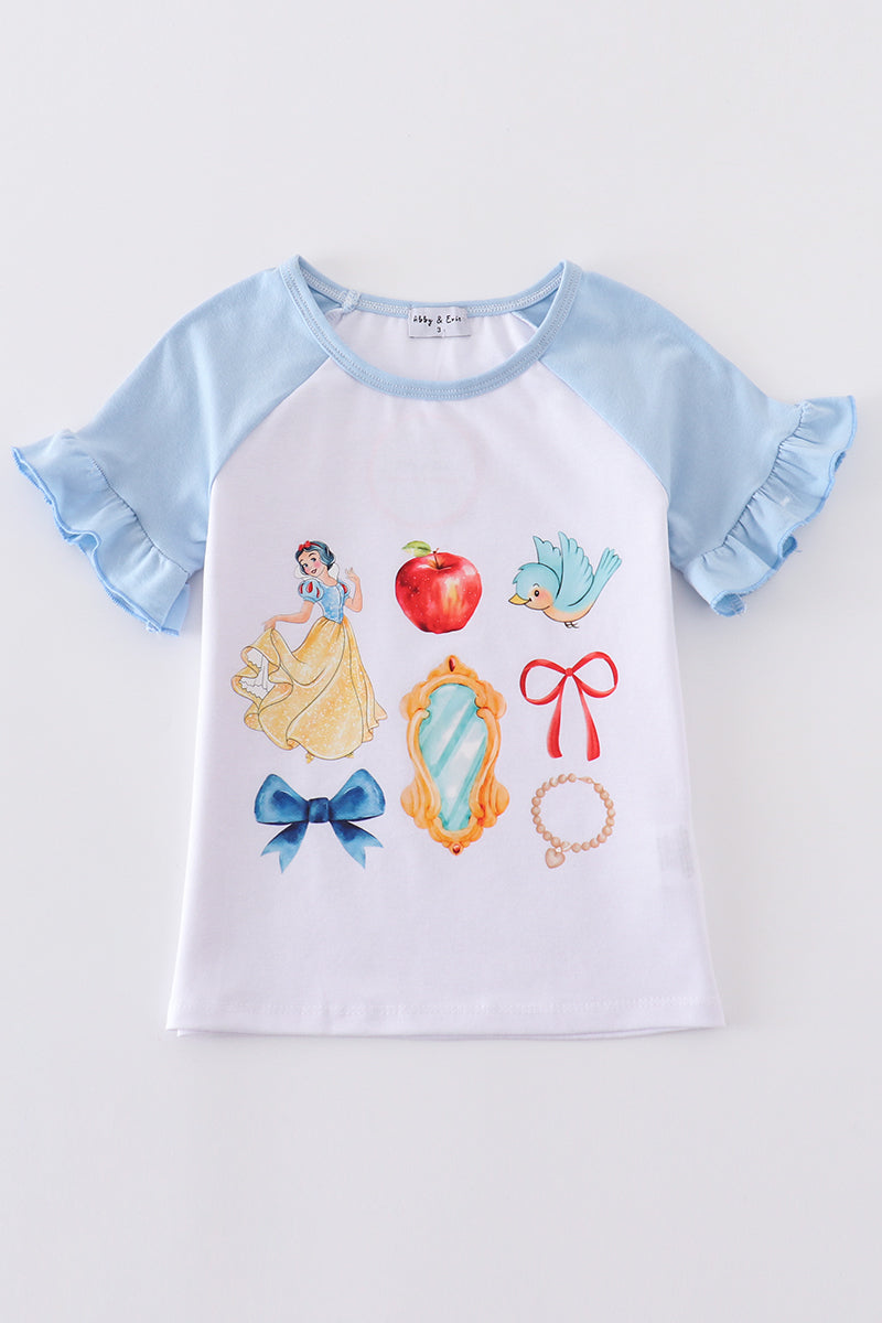 Blue Snow White Print Girl Top