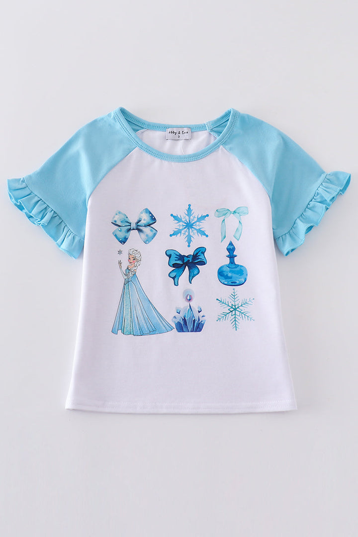 Sky Princess Bow Print Girl Top