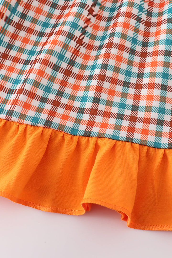 Pumpkin French Knot Gingham Dress