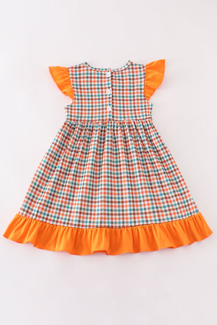 Pumpkin French Knot Gingham Dress