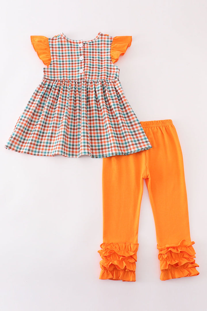 Pumpkin French Knot Gingham Girl Set