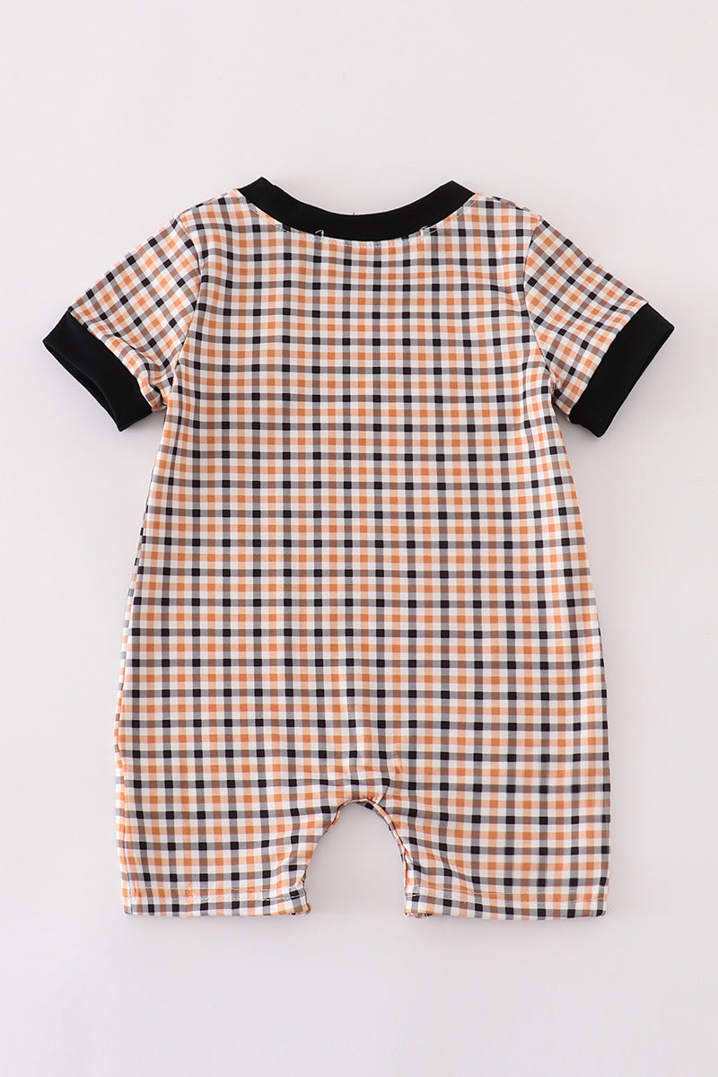 Halloween Ghost Embroidery Plaid Boy Romper