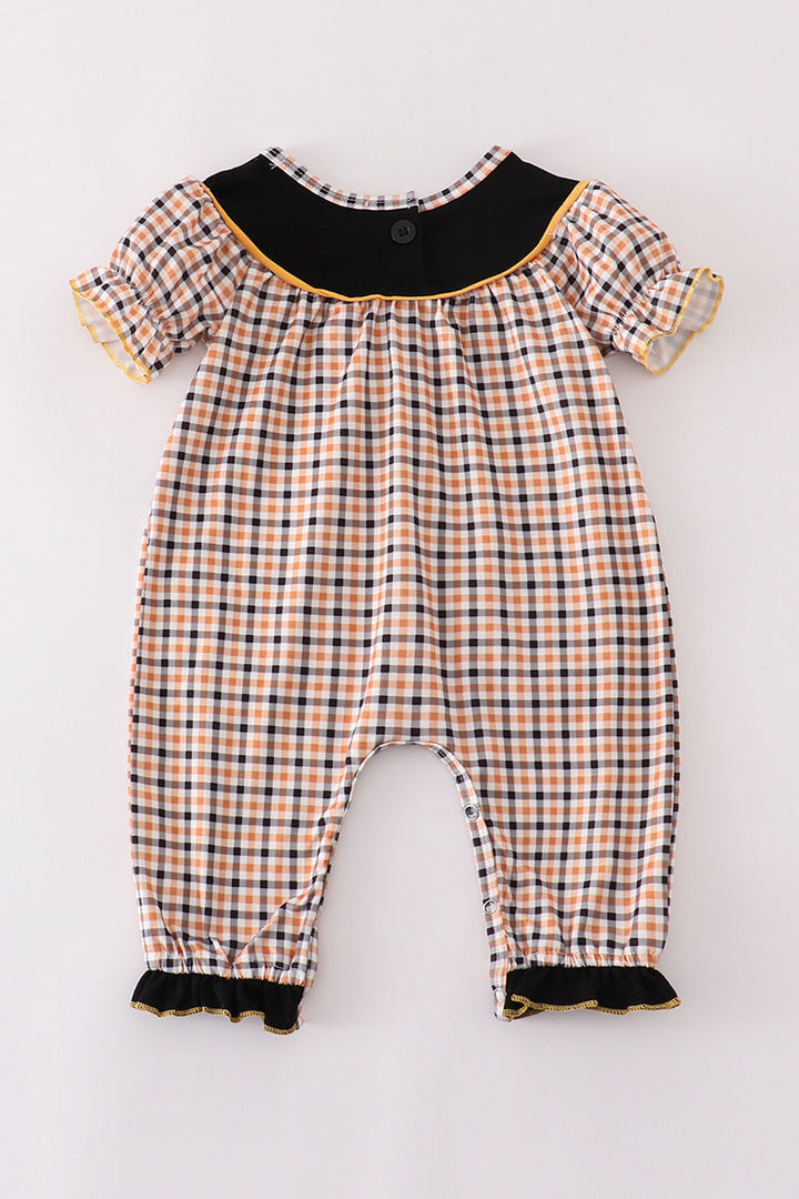 Halloween Ghost Embroidery Plaid Girl Romper