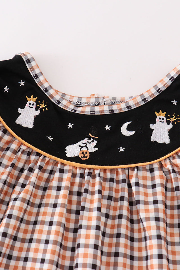 Halloween Ghost Embroidery Plaid Dress