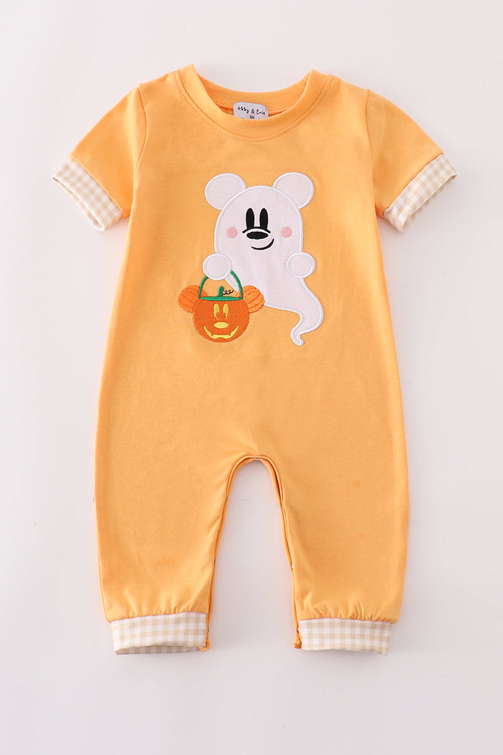 Orange Halloween Character Ghost Applique Boy Romper