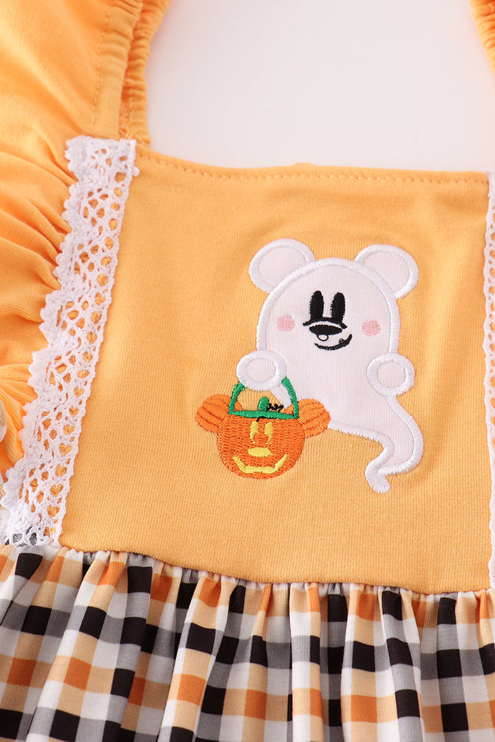 Orange Halloween Character Ghost Applique Dress