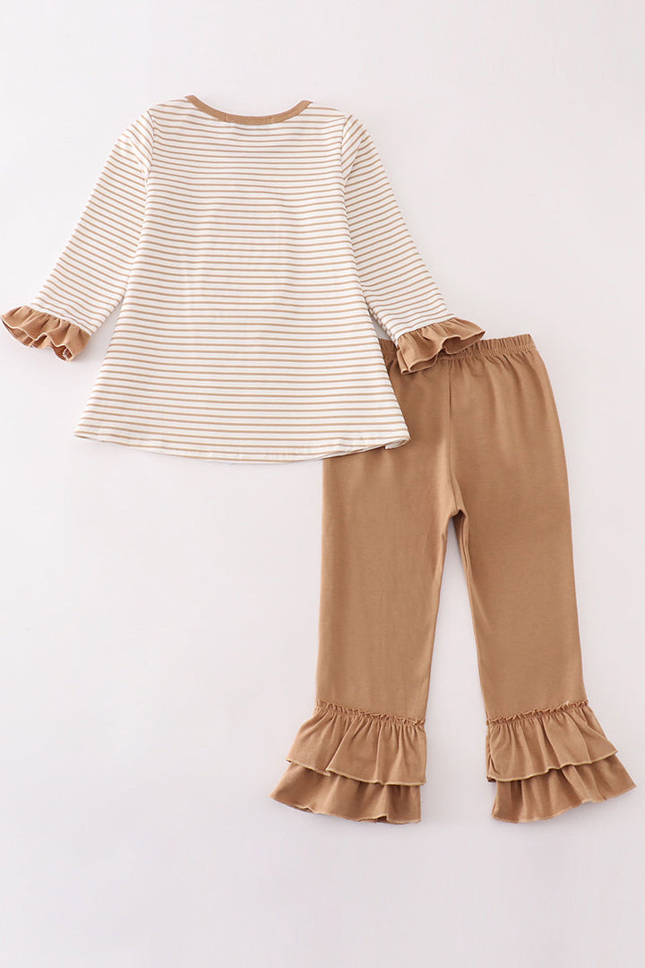 Khaki Stripe Pumpkin Glitter Girl Pants Set