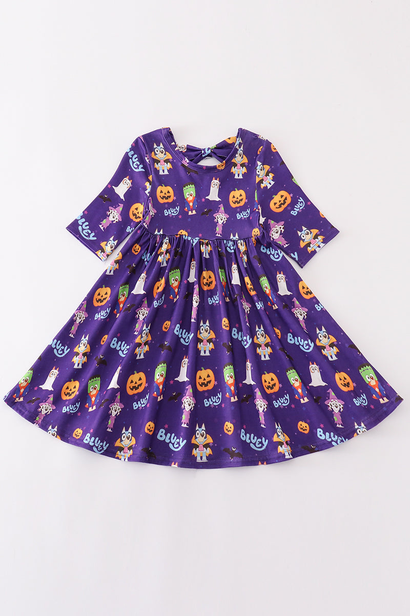 Purple Halloween Pumpkin Twirl Dress