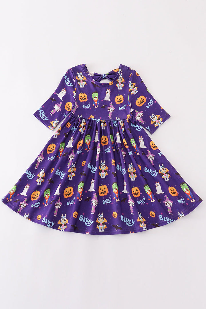 Purple Halloween Pumpkin Twirl Dress