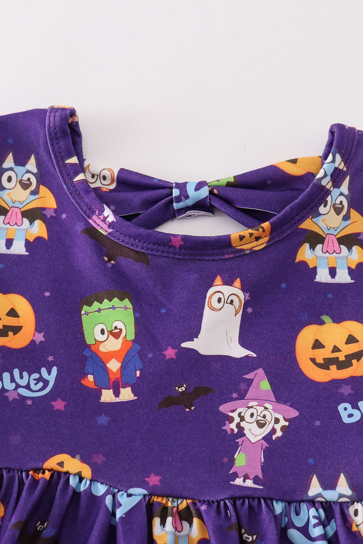 Purple Halloween Pumpkin Twirl Dress