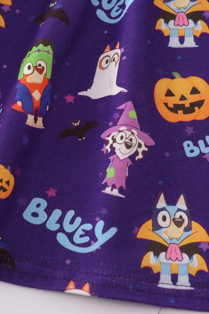 Purple Halloween Pumpkin Twirl Dress