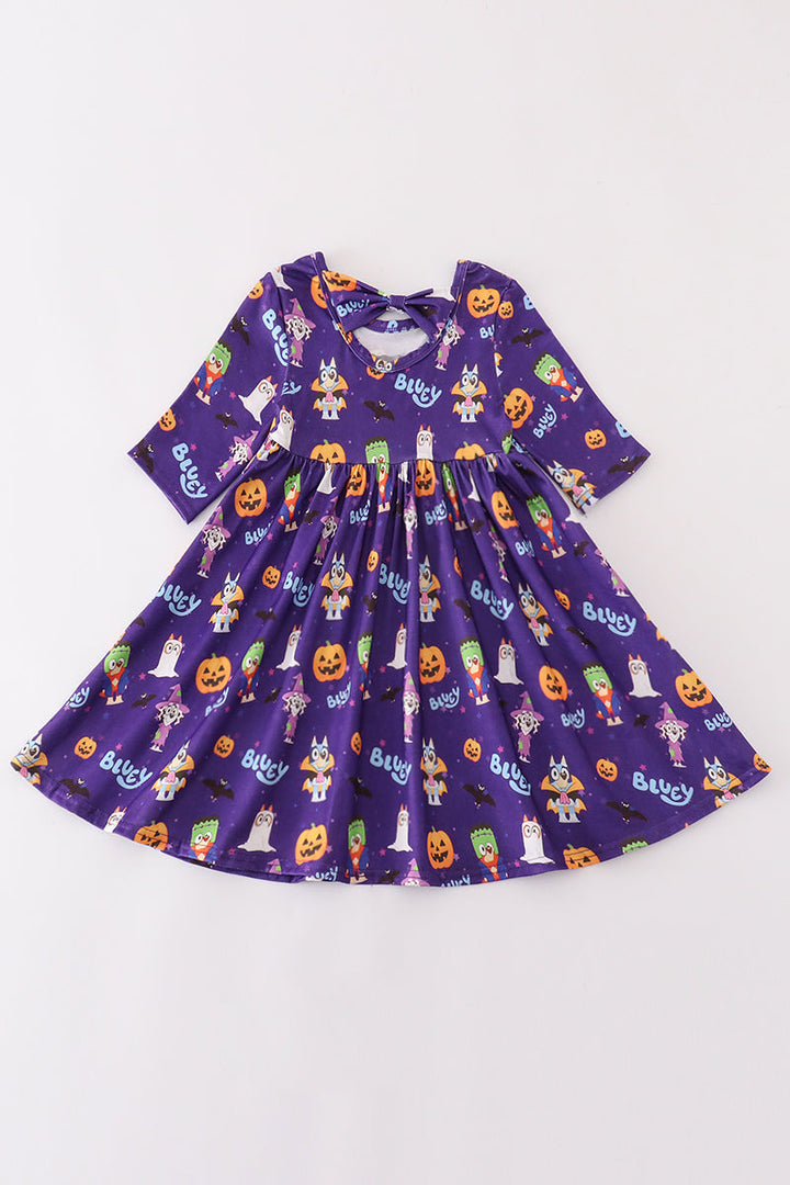 Purple Halloween Pumpkin Twirl Dress