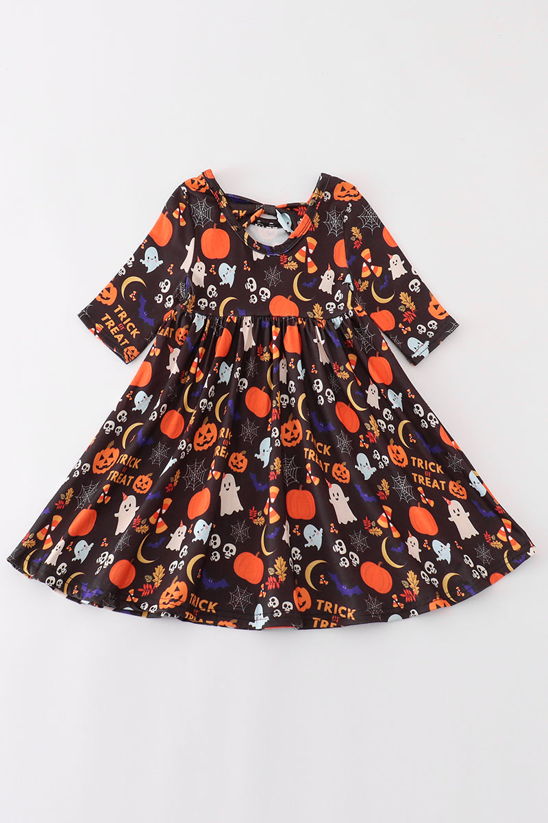 Black Halloween Pumpkin Twirl Dress