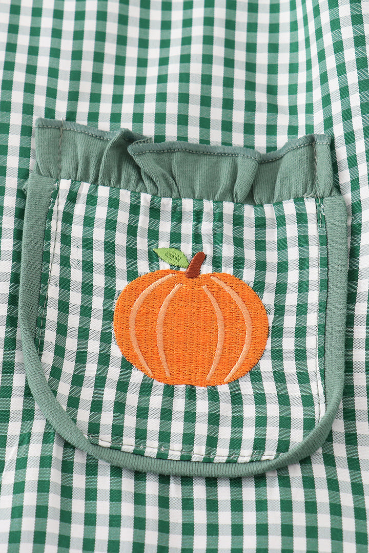 Green Gingham Pumpkin Embroidery Dress