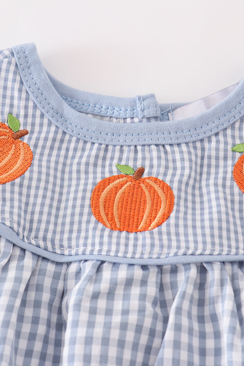 Blue Gingham Pumpkin Embroidery Girl Bubble