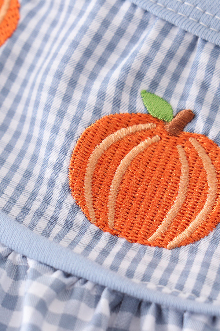 Blue Gingham Pumpkin Embroidery Girl Set