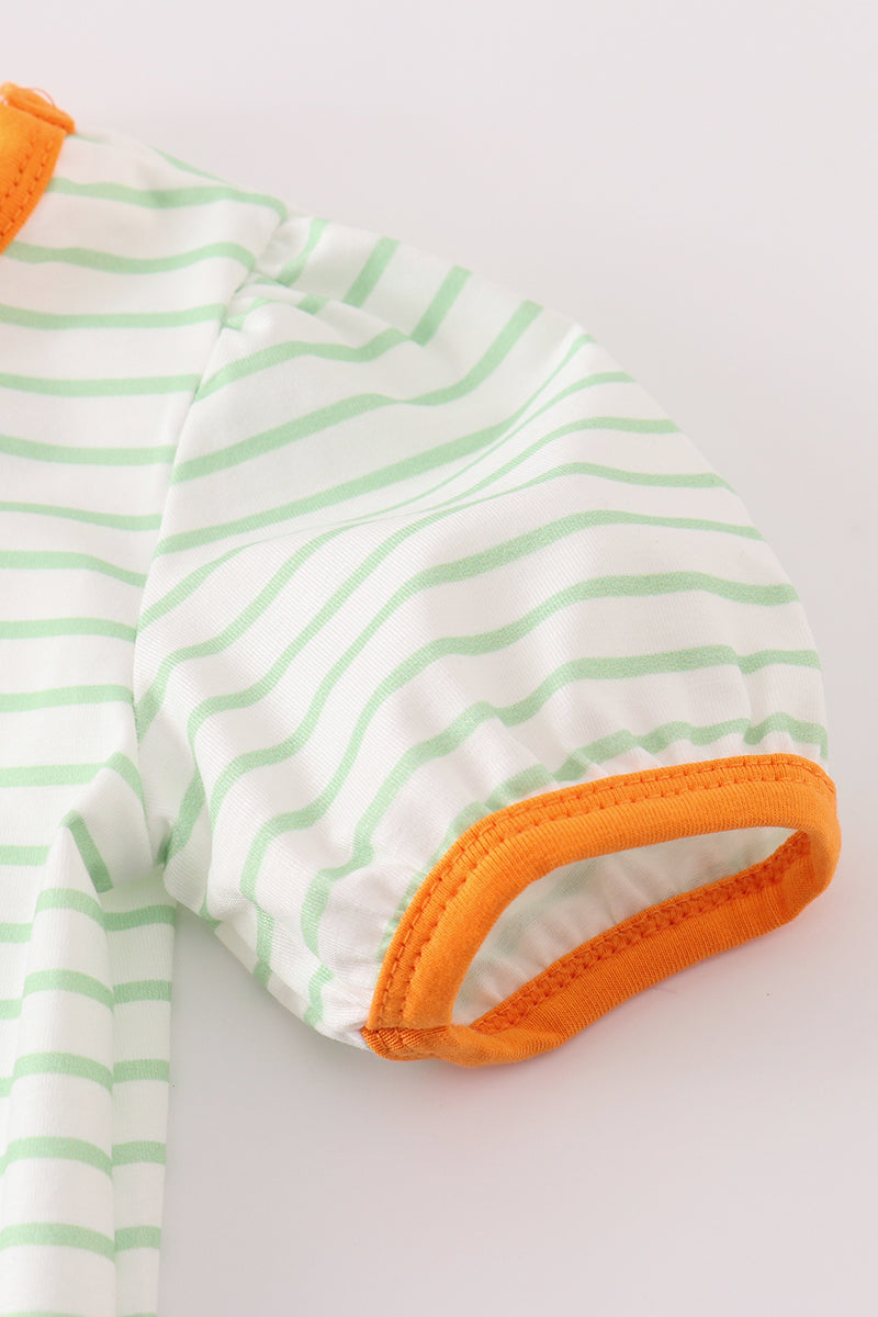 Orange Wheelbarrow Pumpkin Applique Stripe Girl Romper