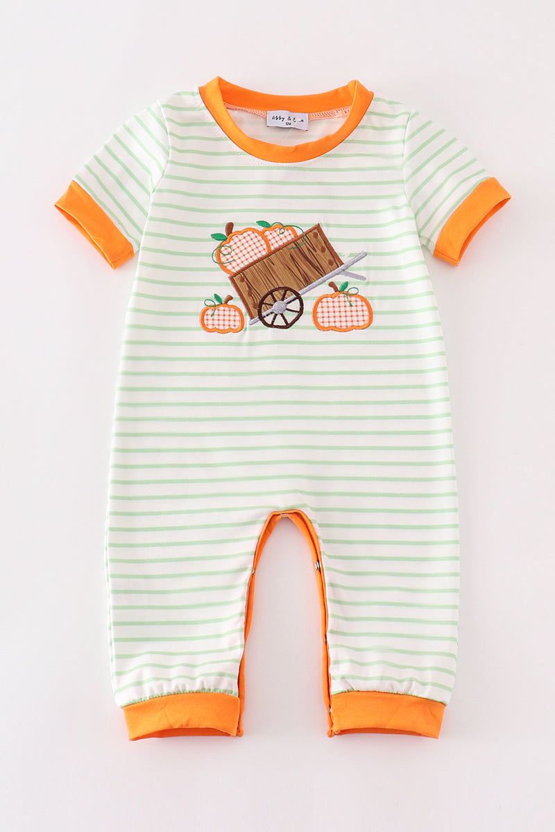 Orange Wheelbarrow Pumpkin Applique Boy Romper