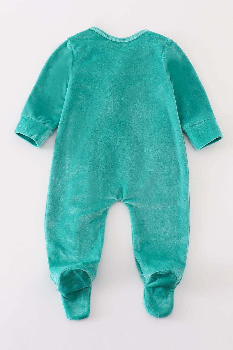 Turquoise Velvet Girl Romper