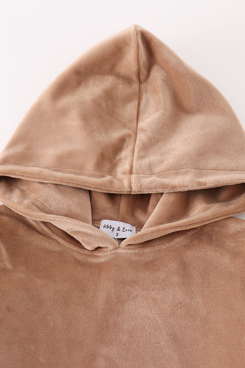 Beige Velvet Boy Hoodie Set