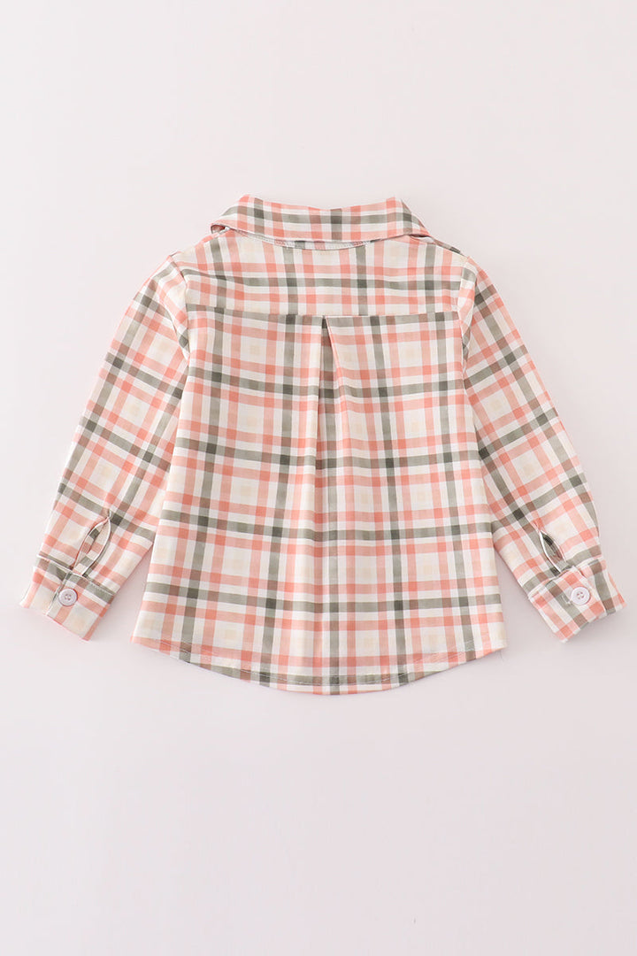 Green Watercolor Plaid Boy Button Down Shirt