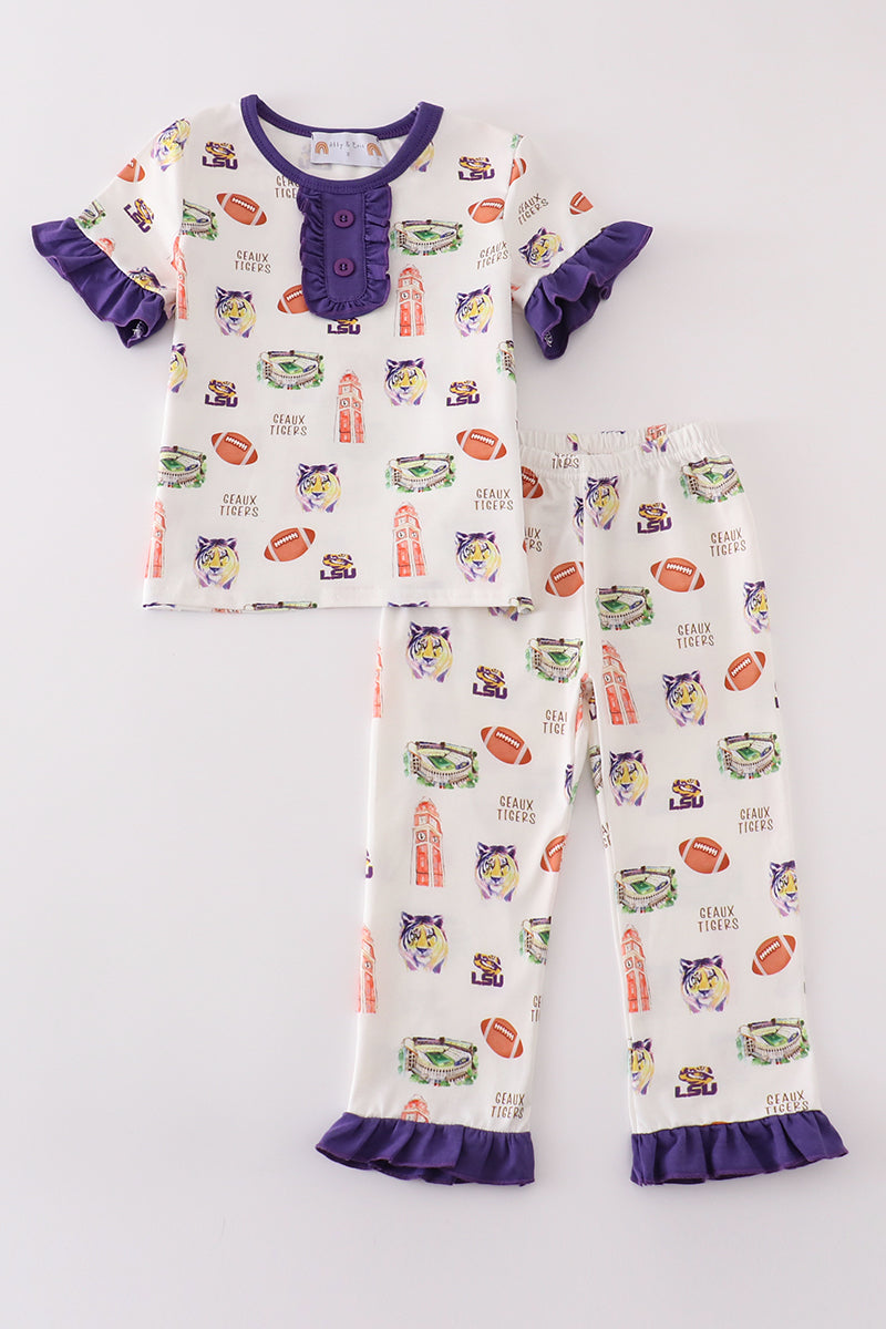 Purple Geaux Tiger Girl Pajamas Set