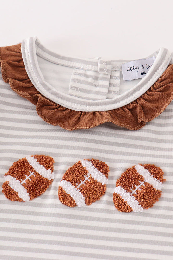 Brown Football French Knot Stripe Girl Romper